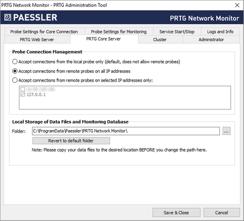 PRTG Core Server Tab PRTG Core Server Tab