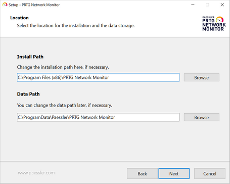 Setup Dialog: Location for Installation and Data Storage Setup Dialog: Location for Installation and Data Storage