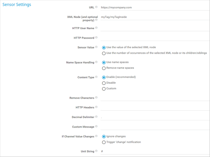 Sensor Settings Sensor Settings