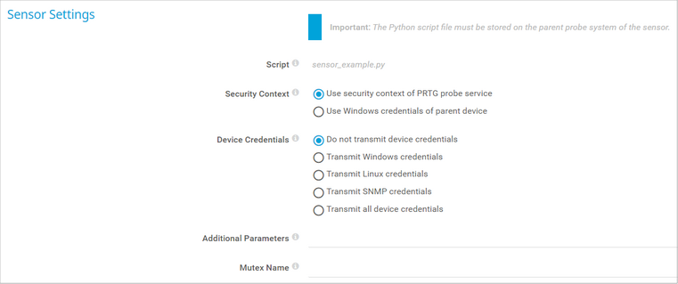 Sensor Settings Sensor Settings